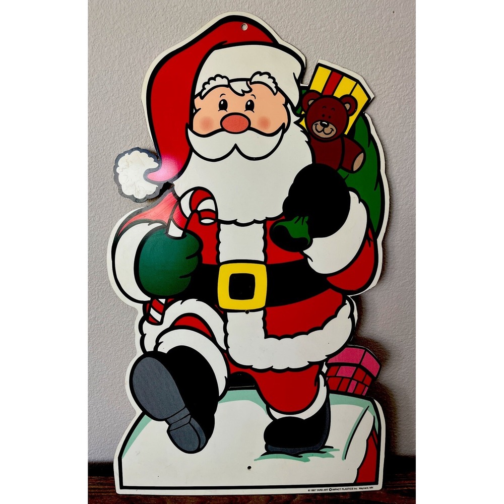 Vintage 1997 Santa Claus Lawn Stake Christmas Decor 26" Yard Art Impact Plastics
